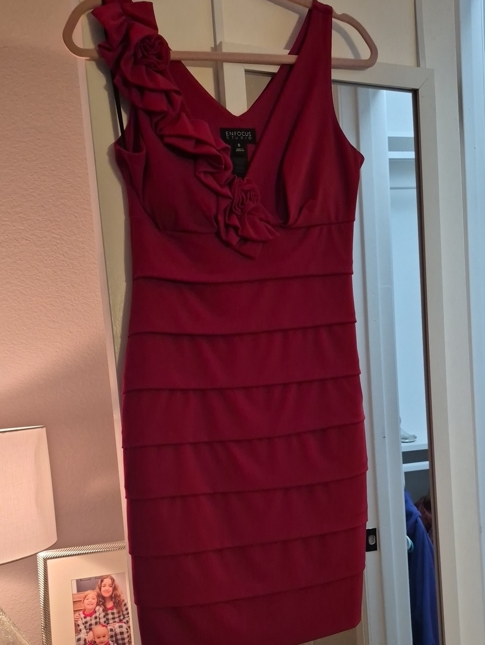 Enfocus Studio Sleeveless Rose Red Ruffled Sheath Dress